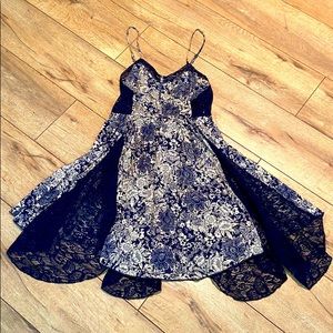 SUMMER DRESS 👗 WITH LACE PANELS NAVY BLUE COTTON BLEND Size M fits S) M) & L